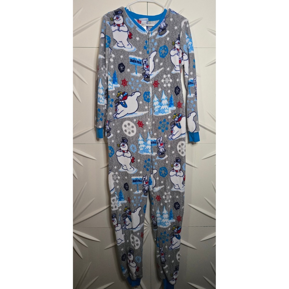 Frosty the Snowman Fleece Onesie Pajamas Gray Blue Small S 4-6 Butt-Flap - Picture 1 of 3